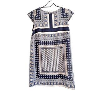 MNG Womens Midi dress casual squared  navy white gold short sleeve Size M